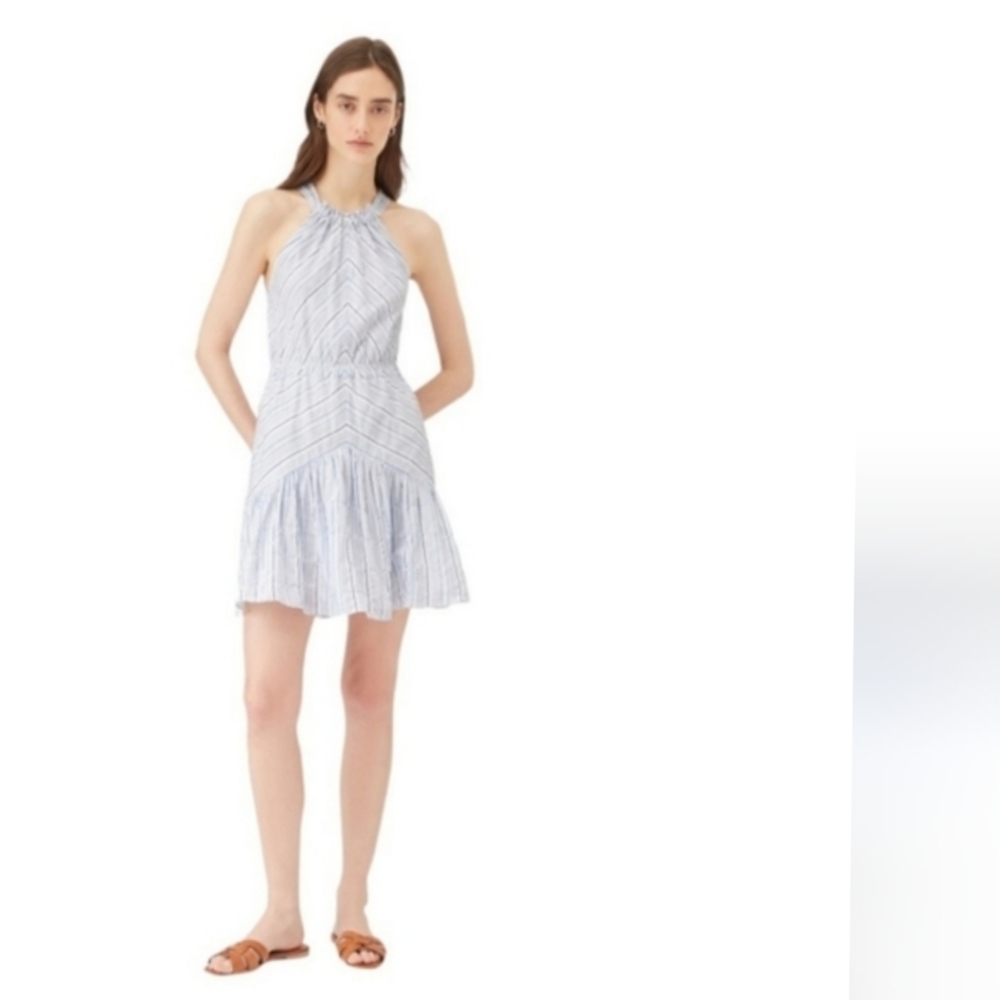 REBECCA TAYLOR Striped Cotton Linen Blend Dress L